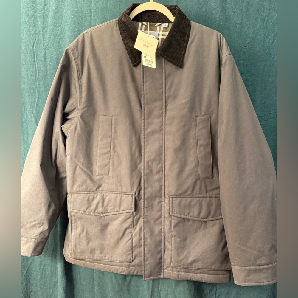 Uniqlo Gray Jacket with Dark Brown Corduroy Collar